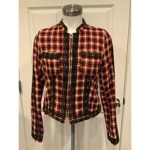 Aryn K Red, Cream & Black Herringbone Boucle Blazer, Size Medium, NWT!